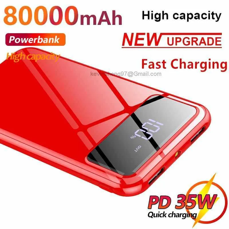 Gratis anpassad logotyp 80000mAh Power Banks Digital Display Extern batteriladdare Fast Charging High Copacity Portable Power Bank Charger för Xiaomi