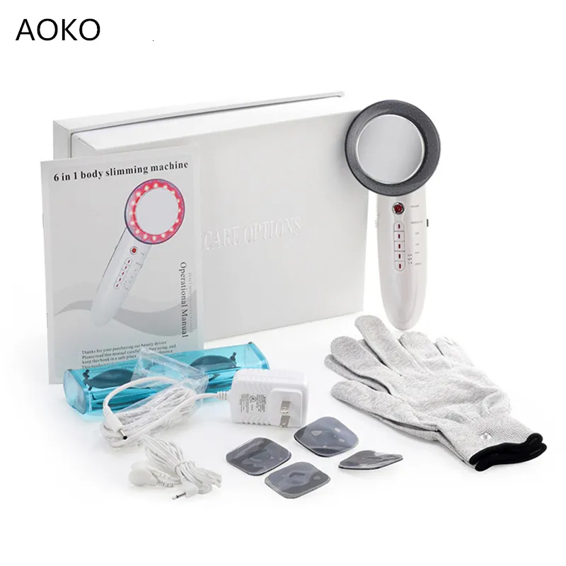 Face Care Devices AOKO 6 in 1 EMS Cavitation Ultrasonic Body Slimming Machine Weight Lose Massager LED Pon Beauty Device 230609