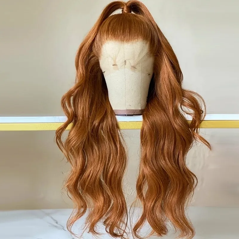 Dantelli peruklar vücut dalgası zencefil portakal renk sentetik saç ön peruk 26 inç uzunluğunda fiber moda kadınlar için dalgalı frontal glueless 230609
