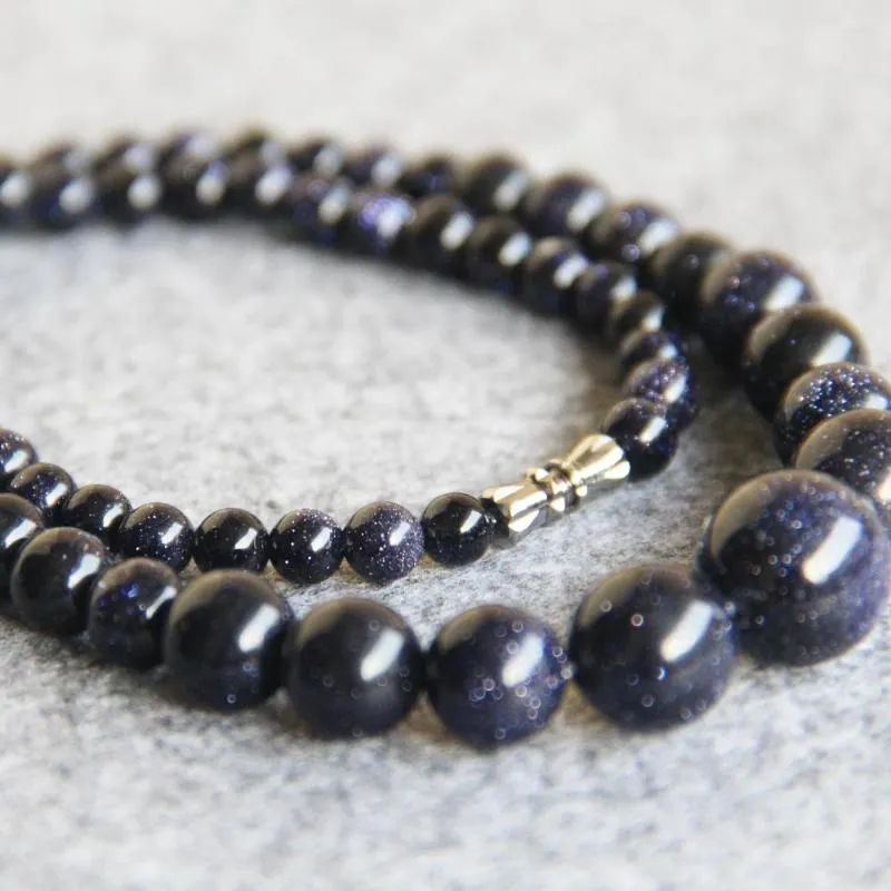 Chaînes 6-14mm bleu grès perles de sable collier femmes filles cadeaux pierre ronde 15 pouces mode fabrication de bijoux conception en gros