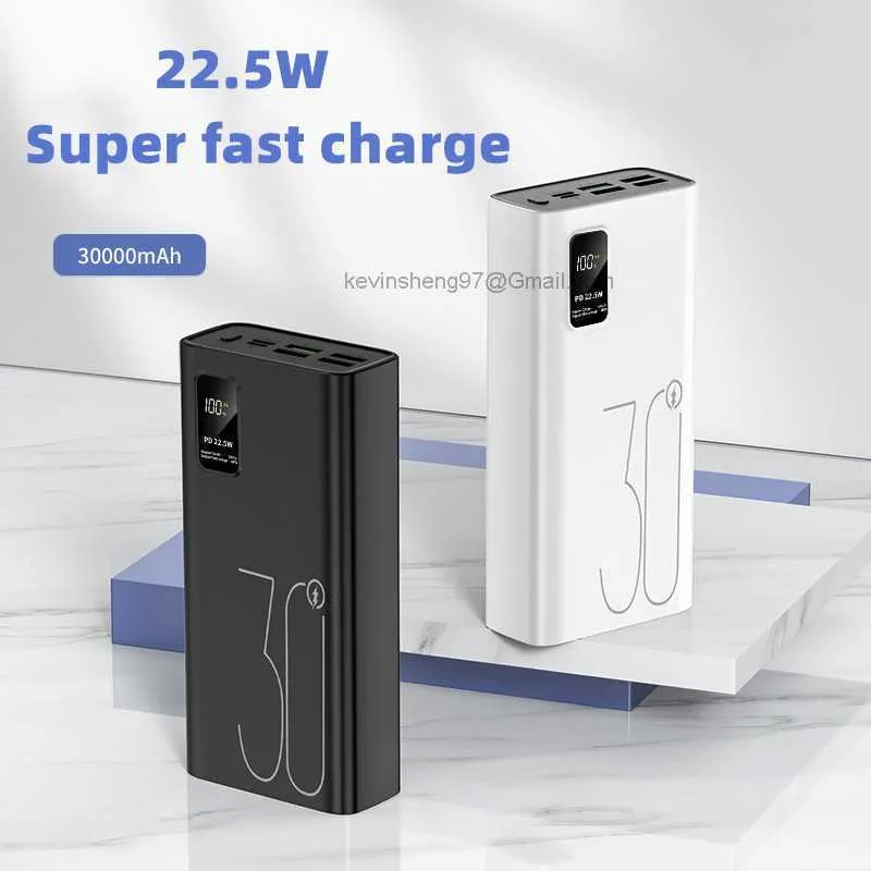 Bezpłatny dostosowany logo zasilający bank 30000 mAh Portable 22,5W Super szybkie ładowanie Digital Display Fe PowerBank Zewnętrzna bateria dla iPhone'a Xiaomi