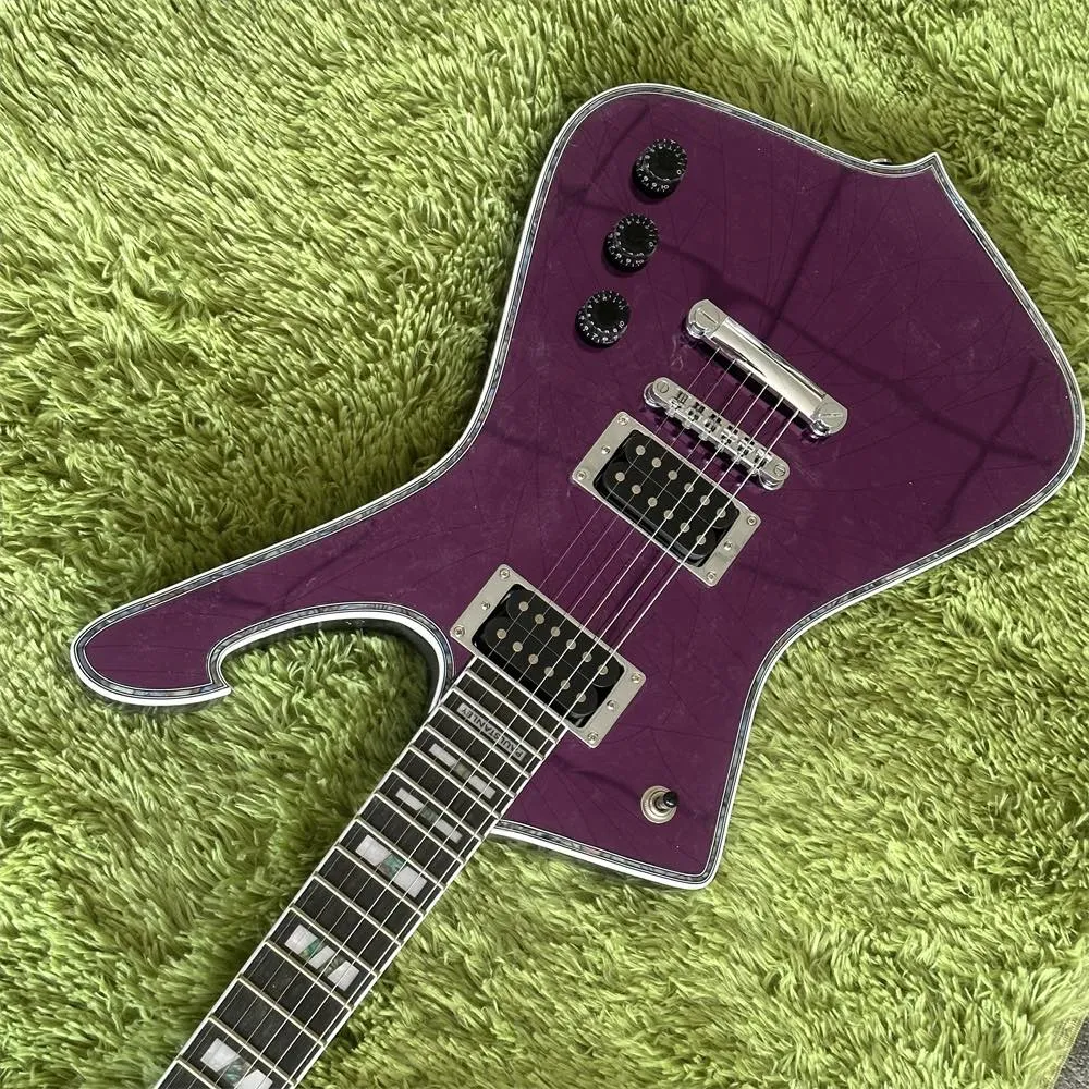Battipenna per chitarra elettrica a specchio viola IBAN personalizzato Paul Stanley Style con rilegatura in abalone e hardware cromato