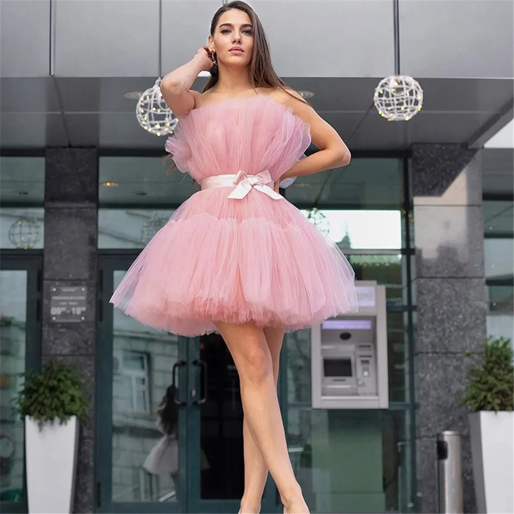 Charming Pink Tulle A-Line Tea-Length Off-Shoulder Homecoming Dress with  Bow Crystal Lace Embellishments from Dhgate Homecoming Dresses - price 70.36