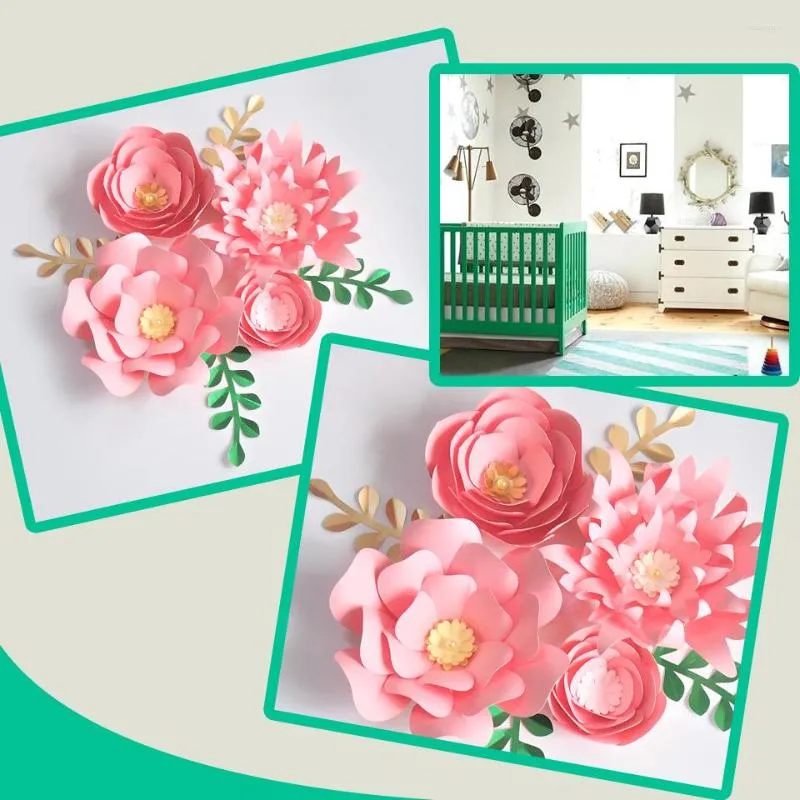 Flores decorativas feitas à mão Rosa Rosa DIY Folhas de papel Conjunto para Cenários de Eventos de Casamento Decorações Deco de Parede de Berçário Tutoriais em Vídeo