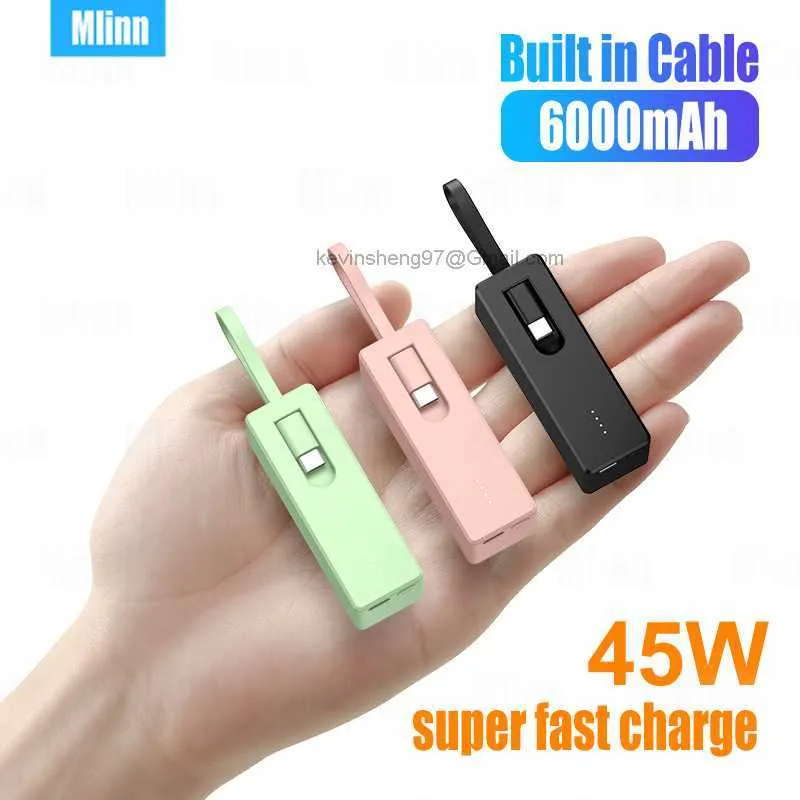 Gratis anpassad logotyp 6000mAh Portable Power Bank 45W Super Fast Charging Externt reservbatteri Mini Powerbank för Android Samsung Xiaomi