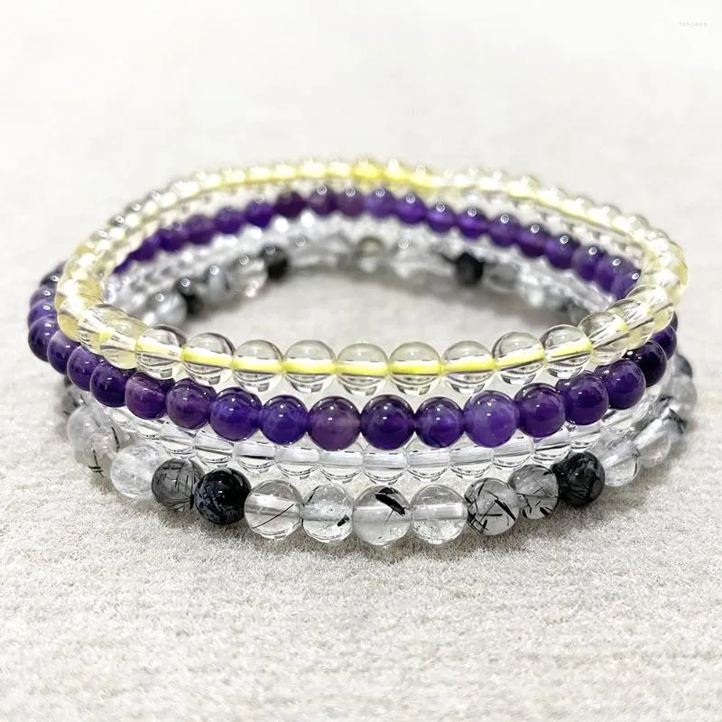 Link Bracelets MG0161 Grade Rutilated Quartz Bracelet Amethyst Clear Citrine Yoga Mala Beads 4 Mm Mini Gemstone Set