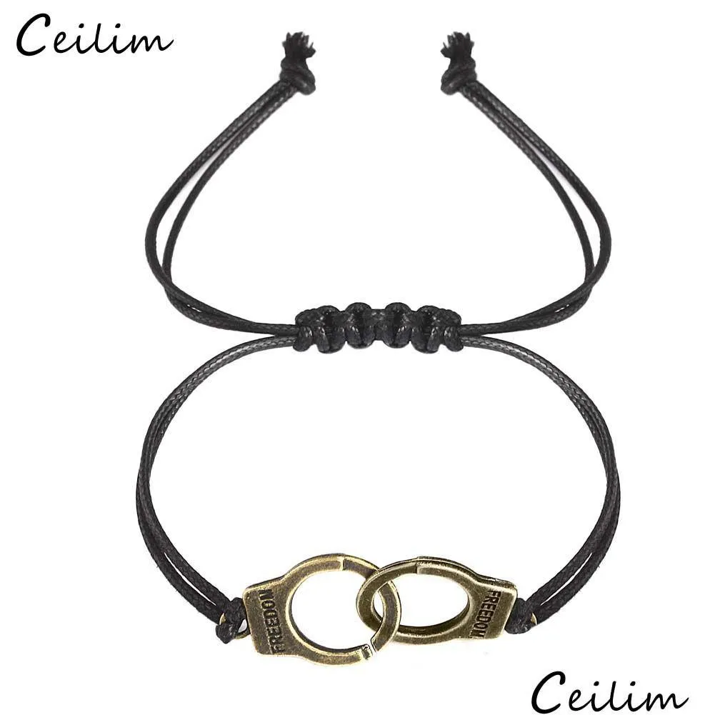 Chaîne Lettrage Spécial Dom Femme Menottes Bracelet À La Main Noir Tressé Couple Amant Saint Valentin Cadeau Bijoux En Gros Drop Dhc07