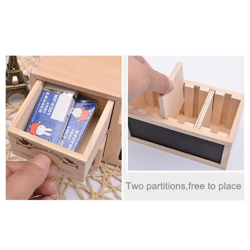 Bleistift Taschen Holz Desktop Aufbewahrungsbox Kosmetik Kleinigkeiten Organisation Schreibwaren Stifthalter mit Tafel Schublade Organizer