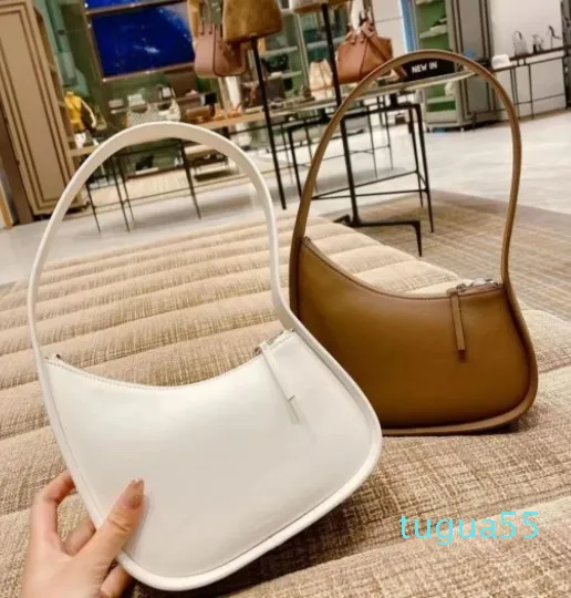 The Half Moon Bag In Smooth Leather Women Designer With Flat Shoulder Strap And Curved Zipper Closure Clutch Tote Suded Lining