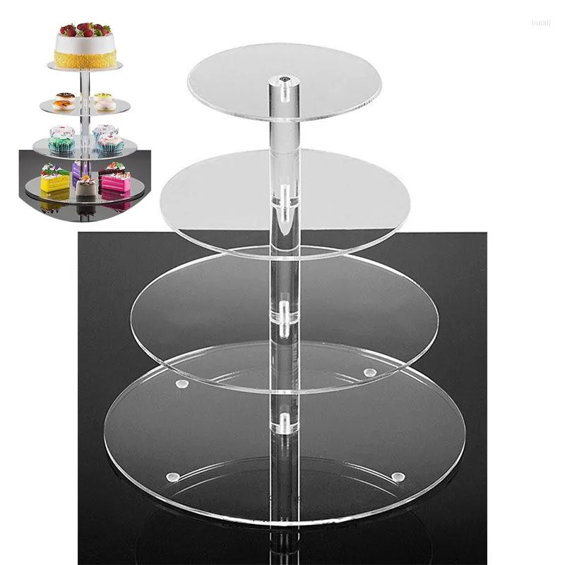 Bakeware Tools 4-lagers cirkulär akrylkaka rack bröllopsfestival papper kopp fruktplacering disk hållare diy bakning leveranser verktyg