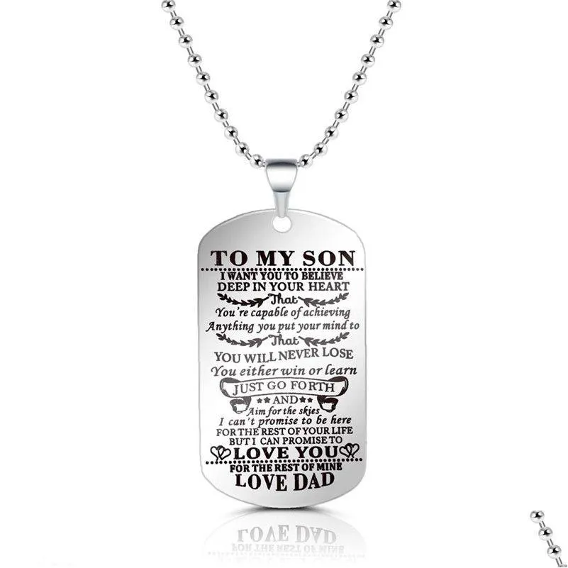 Colliers de pendentif à ma fille de mon fils Je veux que tu croyais aimer papa maman Famille Collier en acier inoxydable Drop Livraison Pendants DH6QB