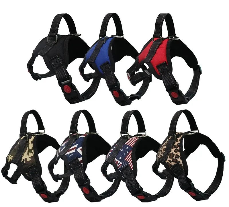 Adjustable Dog Chest Harness With Reflective Vest Straps, No Pull Pet Harness With Handle For