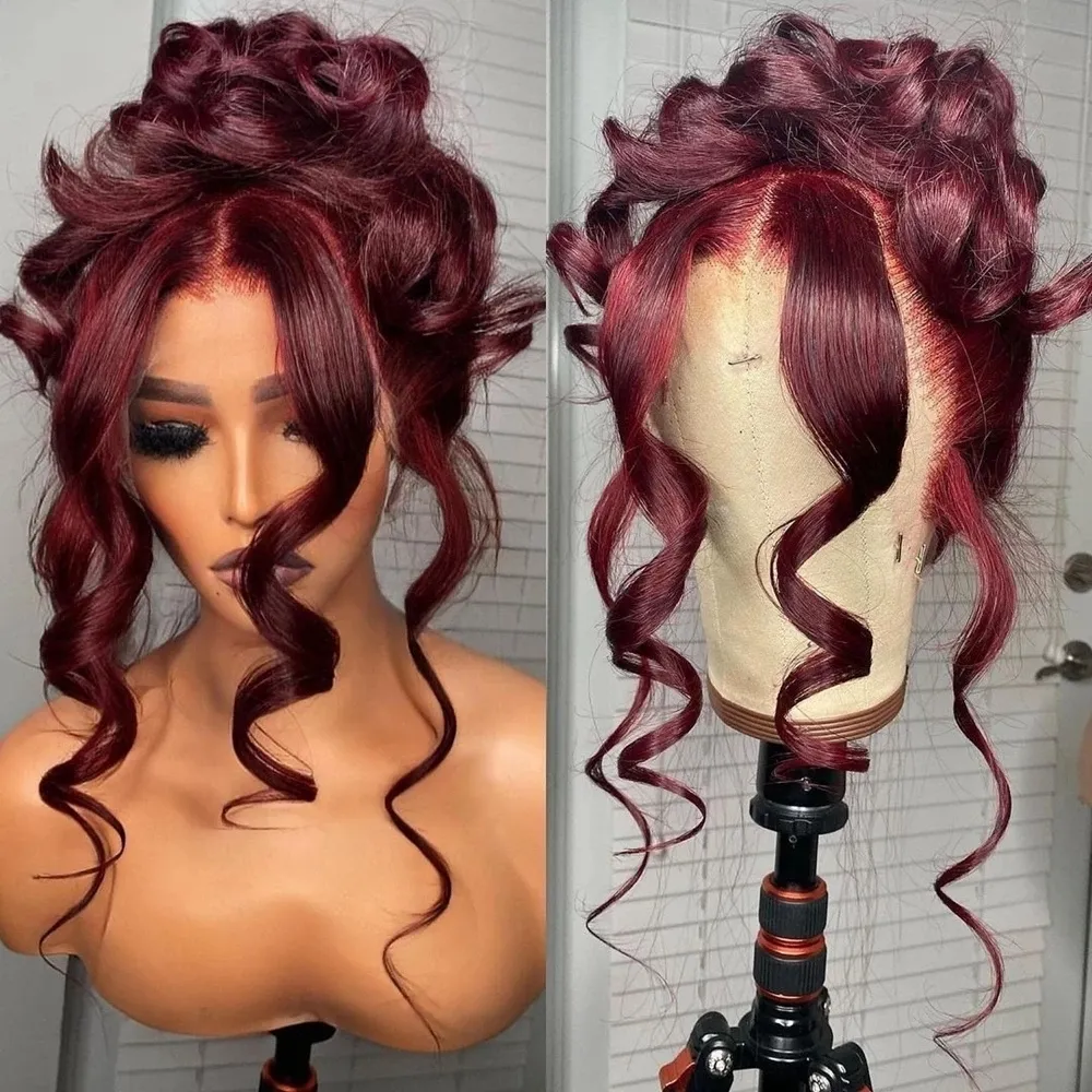 Spetsar peruks syntetiska främre peruk Bourgogne Body Wave Red For Women Heat Resistant Fiber Natural Hairfin Cosplay Baby Hair 230609