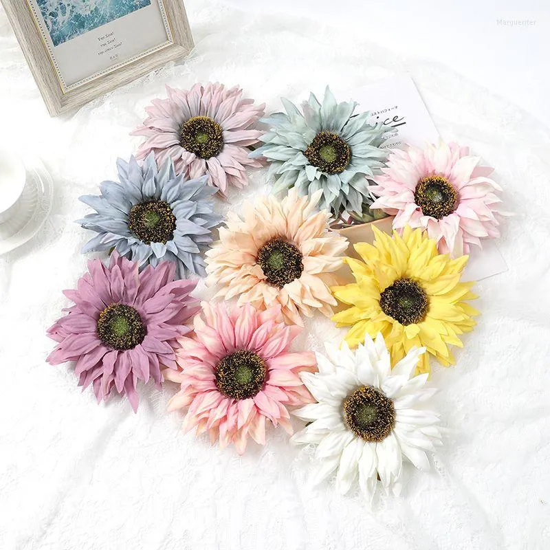 Decorative Flowers 3pcs 15cm Silk Sunflower Artificial Head For Room Home Decor DIY Party Indoor Garden Wedding Decoration Accessorie