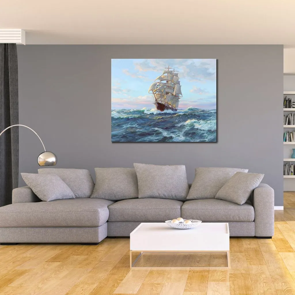 Zeilschepen canvas kunst schip op zee Frank Vining Smith schilderij handgeschilderde romantiek woonkamer decor