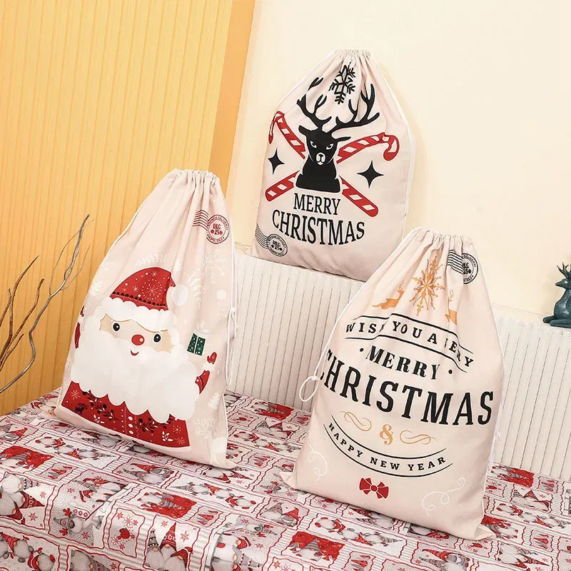 50X70CM Santa Sacks Christmas Decorations Gift Drawstring Canvas Large Santa Claus Gift Bag Wholesale