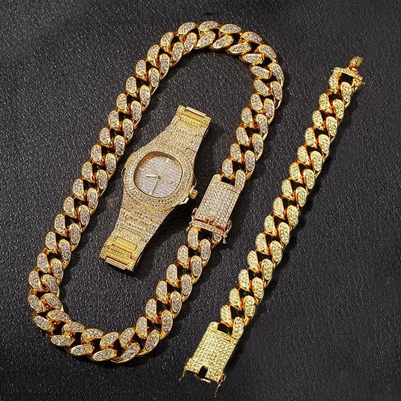 Hip Hop Rapper Iced Out Watch For Men With Paved Rhinestones And CZ Bling  12MM Miami Curb Cuban Chain Necklace And Hip Hop Jewelry From Larsiannary,  $19.67