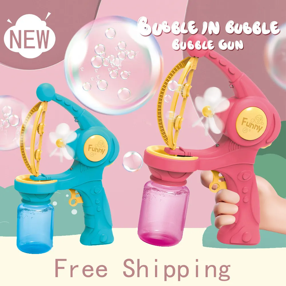 Novelty Games Big Bubble Gun Children Automatic Bubble Machines Cartoon Fans Bubbles Maker Machine Soap Bubbles Blower Kids Outdoor Toys 230609