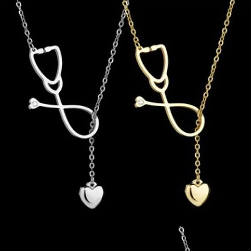 Collane con ciondolo Collana stetoscopio in acciaio inossidabile Moda gioielli medici Lega Ti amo cuore per le donne Ciondolo consegna goccia Dh9Ld