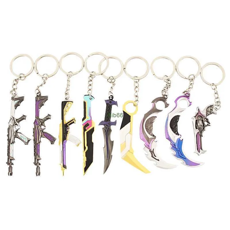 NHLK Keychains Lanyards Valorant Melee Reaver 2.0 Karambit Keychain Game PERIPHERAL M4 Samurai Dagger Model Metal Key Ring Pendant Jewely Man Gift