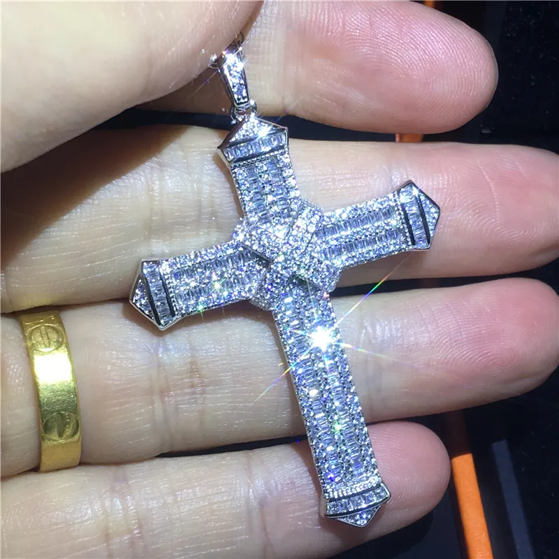 Pendentif croix longue de luxe AAAAA cz argent couleur fête mariage croix pendentif necalace pour femmes hommes bijoux Vintage