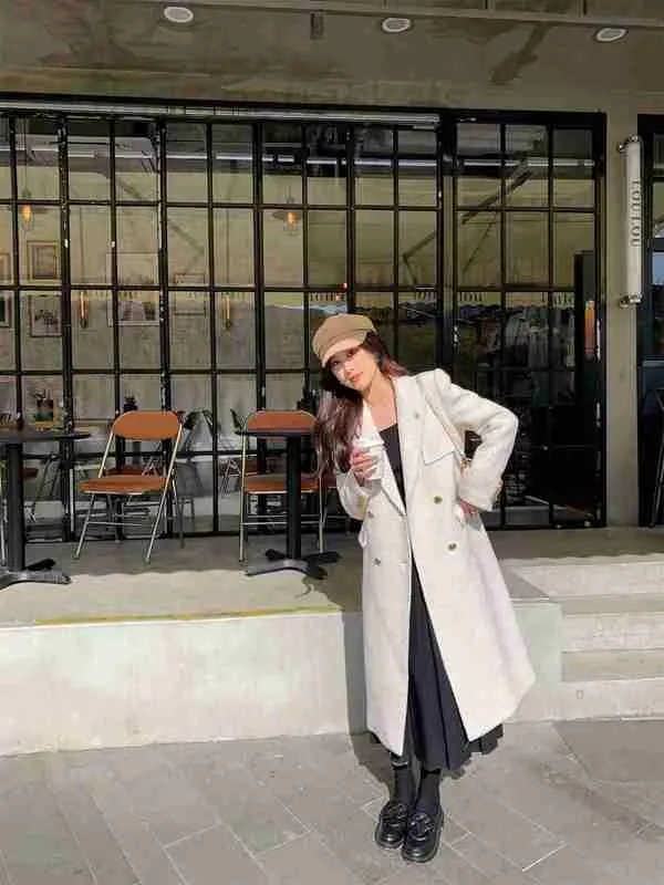 Women's Wool Blends Designer High-End 23 Early Spring Elegant, Intellectual, Classic, Atmospheric Long White Wool Coat Zkik