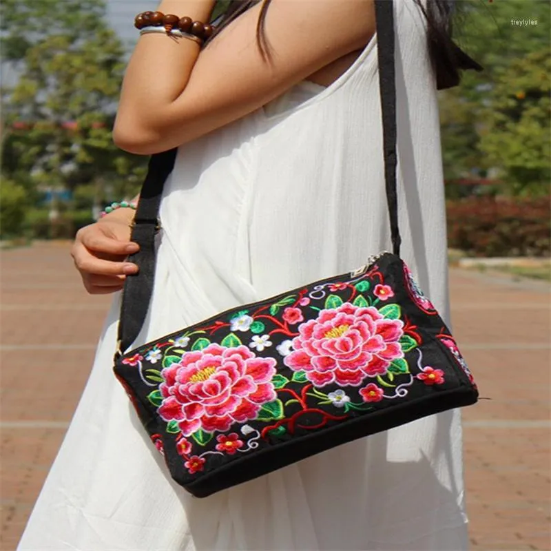 Bolsos de noche Bolso de hombro para mujer Bolso de viaje Vintage Floral bordado Crossbody Teléfono móvil