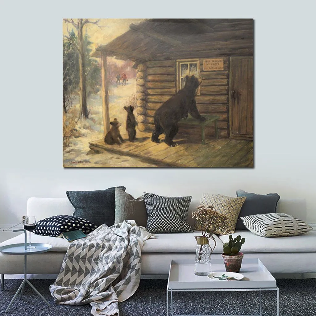 Riproduzione di opere d'arte su tela Mother Bear and Cubs di Frank Vining Smith Painting Handcrafted House Decor