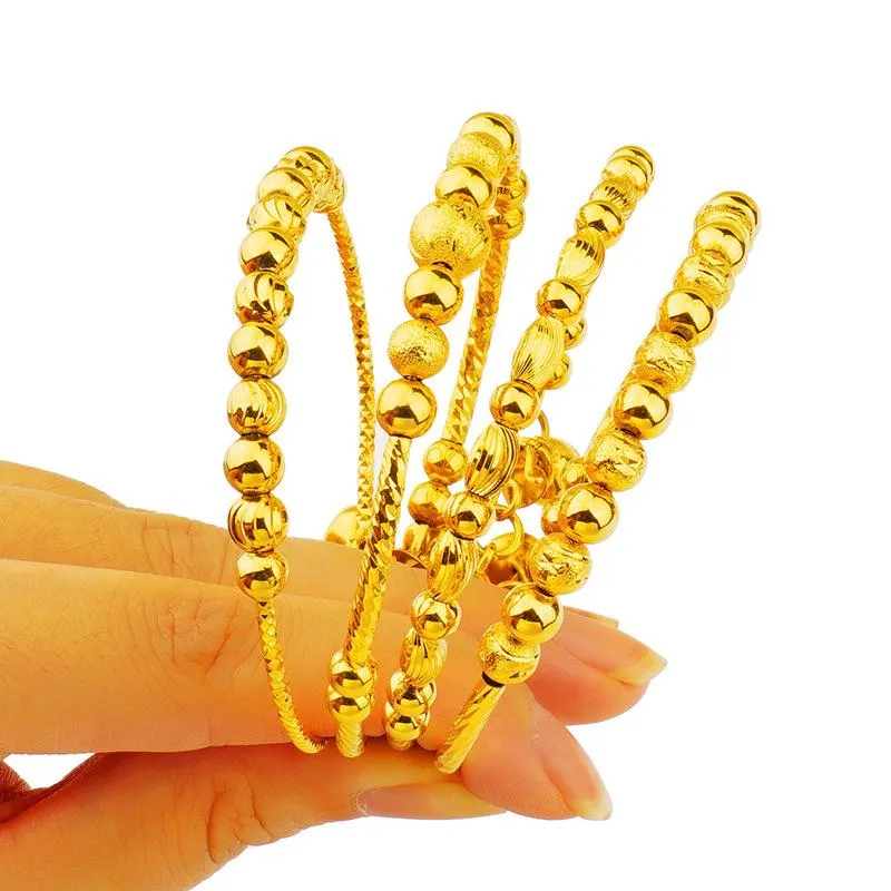 Länk armband kedja real 24k guld smycken armbanden boll afrikansk färg BangleBraracelet Etiopian Dubai för kvinnor Bröllopspresentlink Linklink