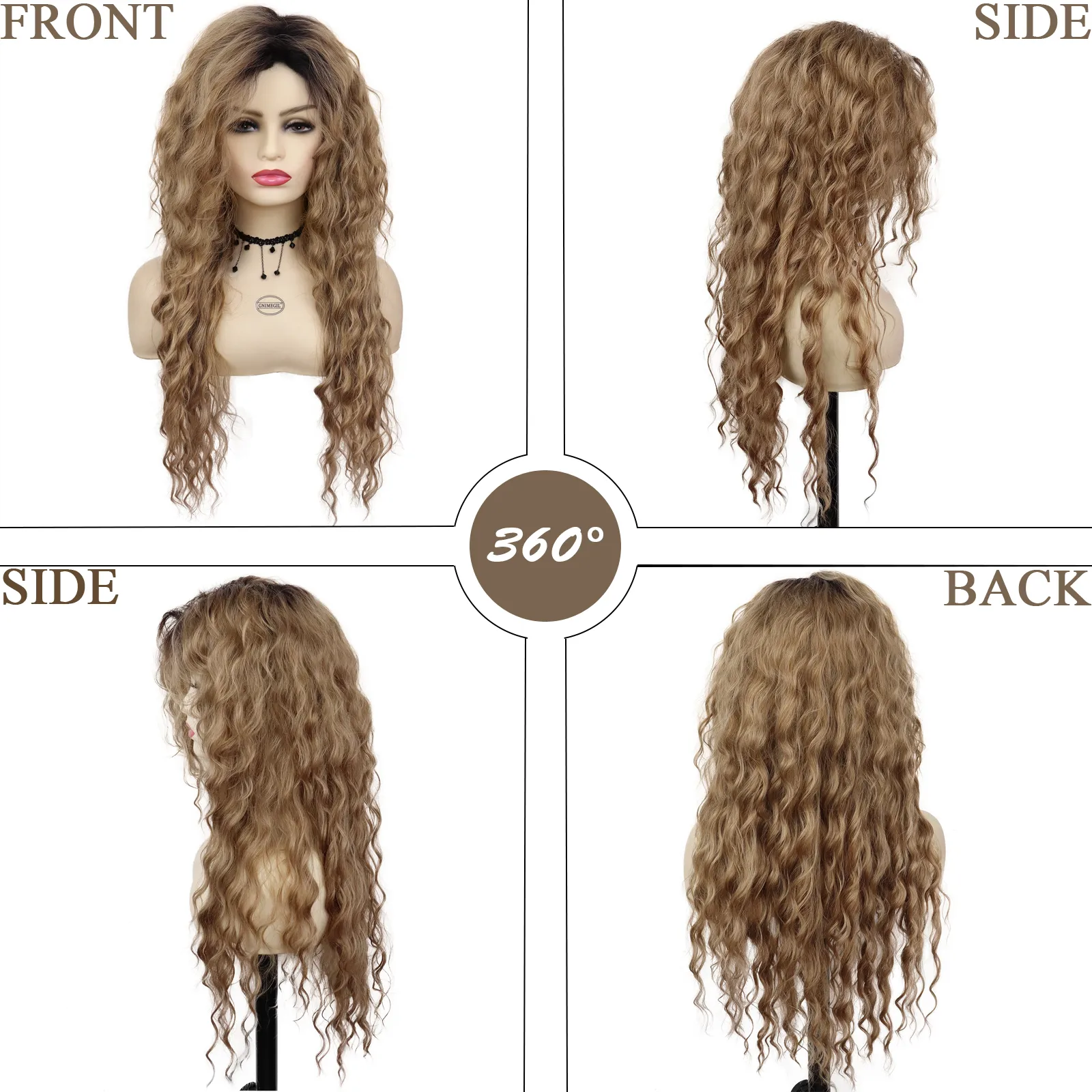 Synthetische Lange Golvende Pruiken voor Vrouwen Honing Blonde Pruik Water Wave Pruiken Cosplay Pruiken Ombre Krul Haar Donkere Wortels Natuurlijke Wigfactory direct