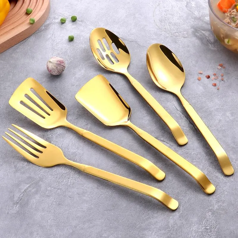 Geschirr-Sets, Edelstahl, Küchenutensilien, öffentliches Set, El-Geschirr, goldener fünfteiliger Löffel, Gabel, Teller, Sieb