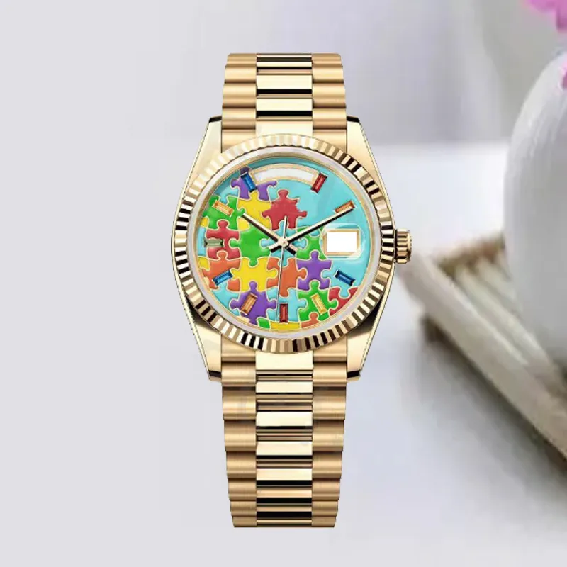 relógios de pulso de luxo para senhoras calendário duplo automático data nobre 40mm aço inoxidável pulseira de ouro rosa safira vidro relógios luminosos relógio masculino com caixa