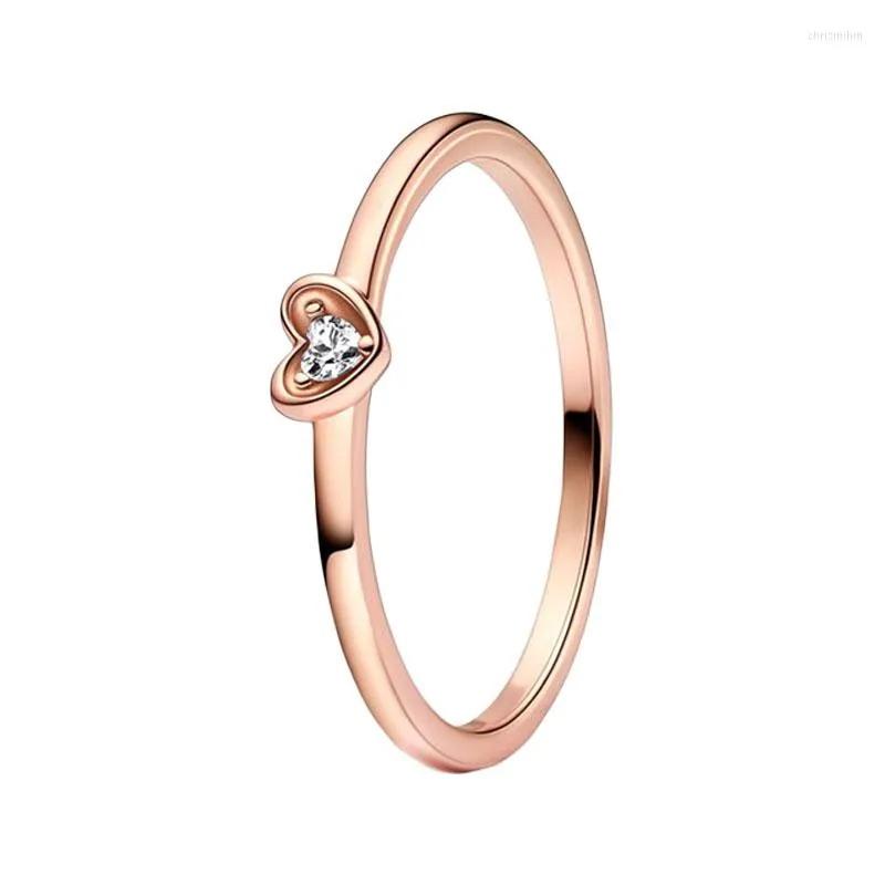 Cluster Rings 14K Rose Gold Jewelry Radiant Heart Stack Anel de dedo para mulheres Casal Alianças de casamento Prong Setting Clear CZ Valentine's