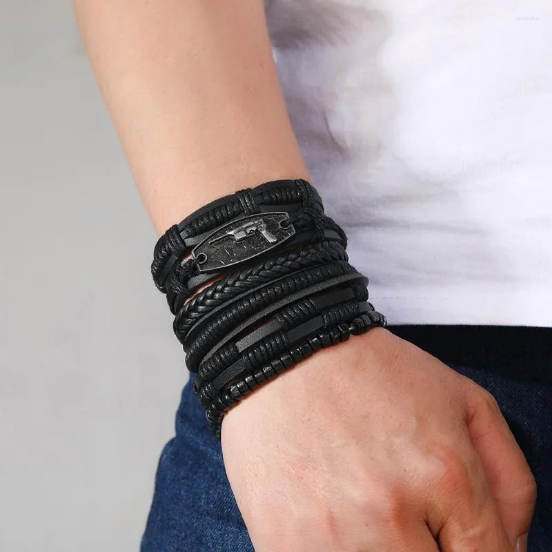 Charm Bracelets 2023 Punk Style Bracelet Men's Barge Gun Woven Multi-layer Anniversary Daily Wearing Gifts