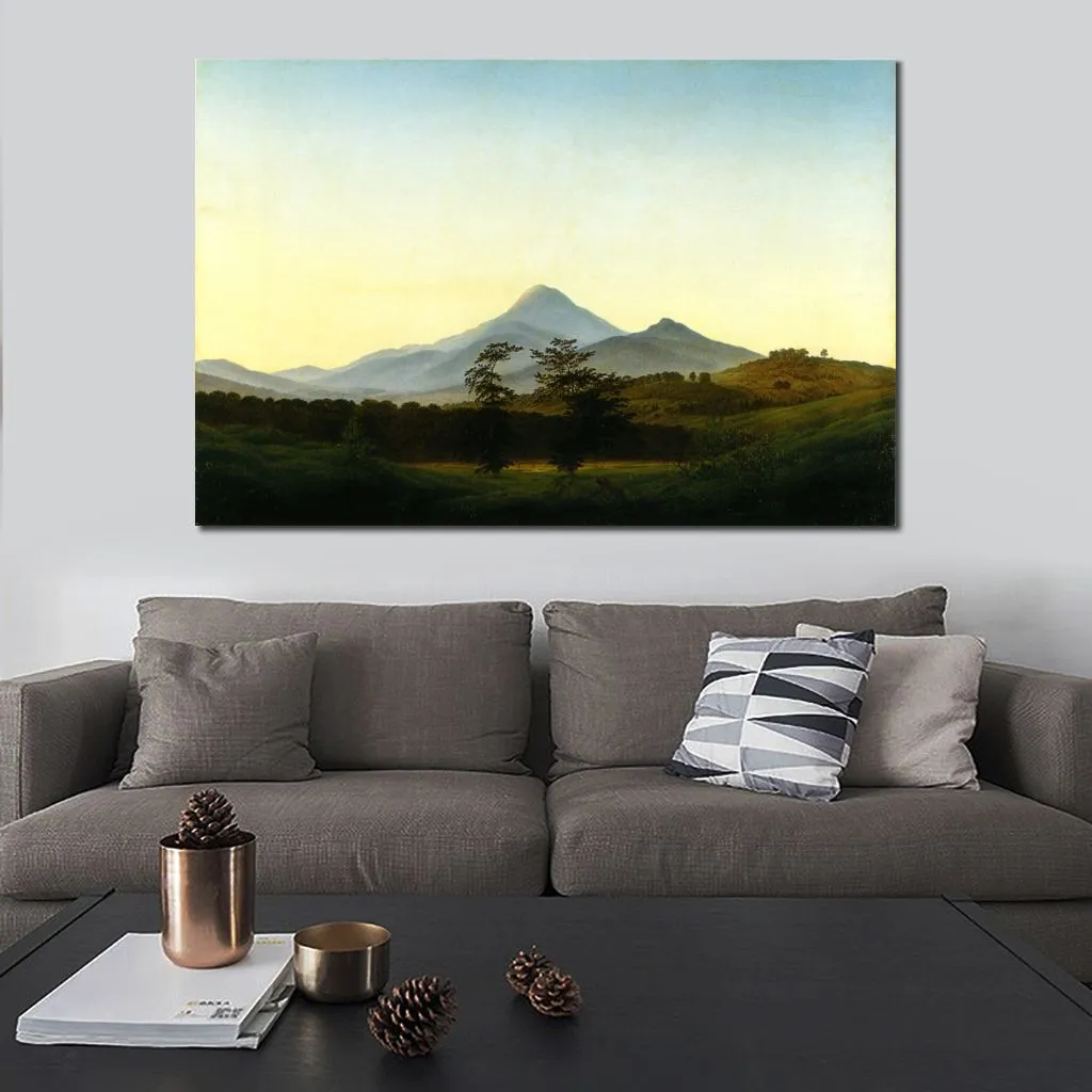 Handcrafted Canvas Artwork Landscape Bohemian Landscape by Caspar David Friedrich Painting for Bathroom Contemporary