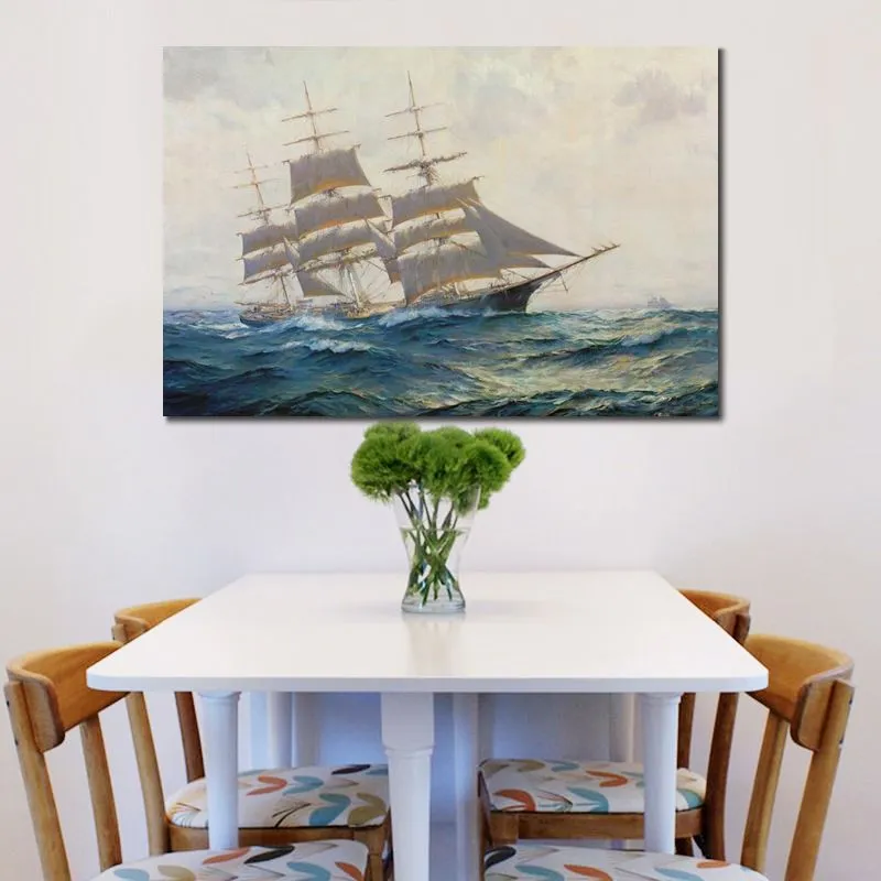 Voile Marine toile Art vers des Horizons lointains navire triomphant Frank Vining Smith peinture à la main paysage marin décor à la maison