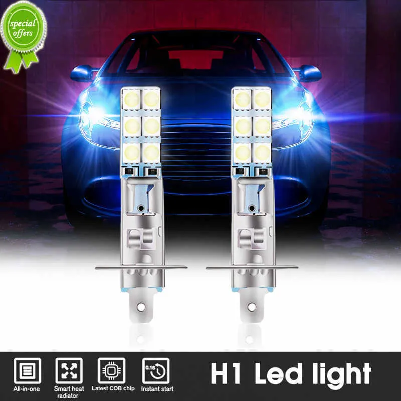 Neue 2x H1 6000K 1800LM Hellweiß DRL LED-Scheinwerferlampe Kit Fernlicht 2525 Chips Nebelscheinwerfer Fahrlicht für Auto 12V LED-Licht