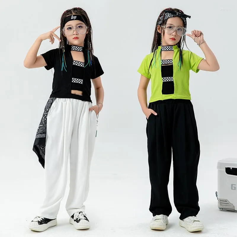 Abbigliamento da palcoscenico per bambini Abbigliamento hip-hop Top a maniche corte Pantaloni casual per ragazza Costume da ballo jazz per bambini Abiti da ballo per adolescenti