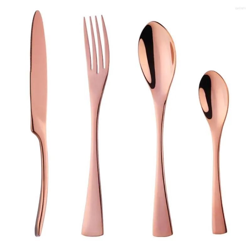 Servis uppsättningar 24 st/set Western Rose Gold Cuterly Set 18/8 rostfritt stål Tabellesväsen Steak Kniv Fork Royal Family för 6