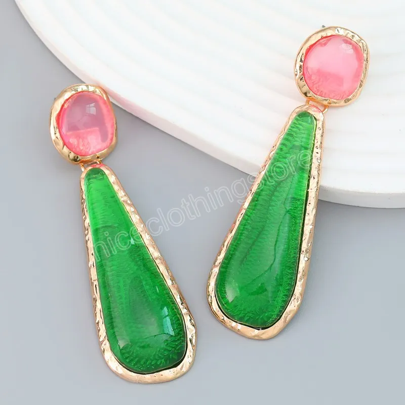 Mode métal vert résine géométrique boucles d'oreilles femmes exagéré Vintage Dangle boucles d'oreilles Banquet bijoux accessoires