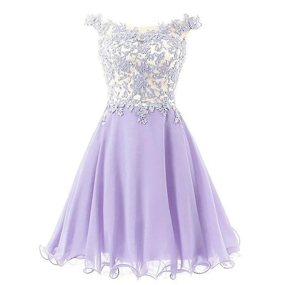 Affascinanti abiti da ritorno a casa lavanda senza maniche Appliques in pizzo Abiti da ballo Mini abiti da festa senza schienale in chiffon Abiti da laurea Mdae personalizzato