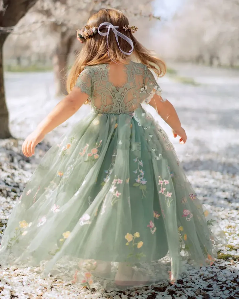 Sage color top flower girl dresses