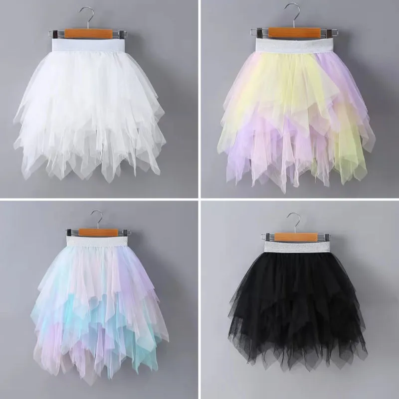 Skirts VIDMID Girls half skirt children's cake fluffy tutu princess lace irregular mesh rainbow skirts layer P158 230609