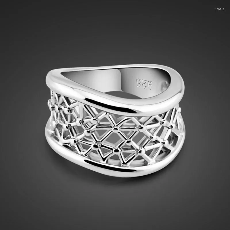 Cluster Rings Anel de Prata Esterlina 925 Design de Malha Feminino Jóias Sólidas para Senhora Dia dos Namorados Presente Bijoux