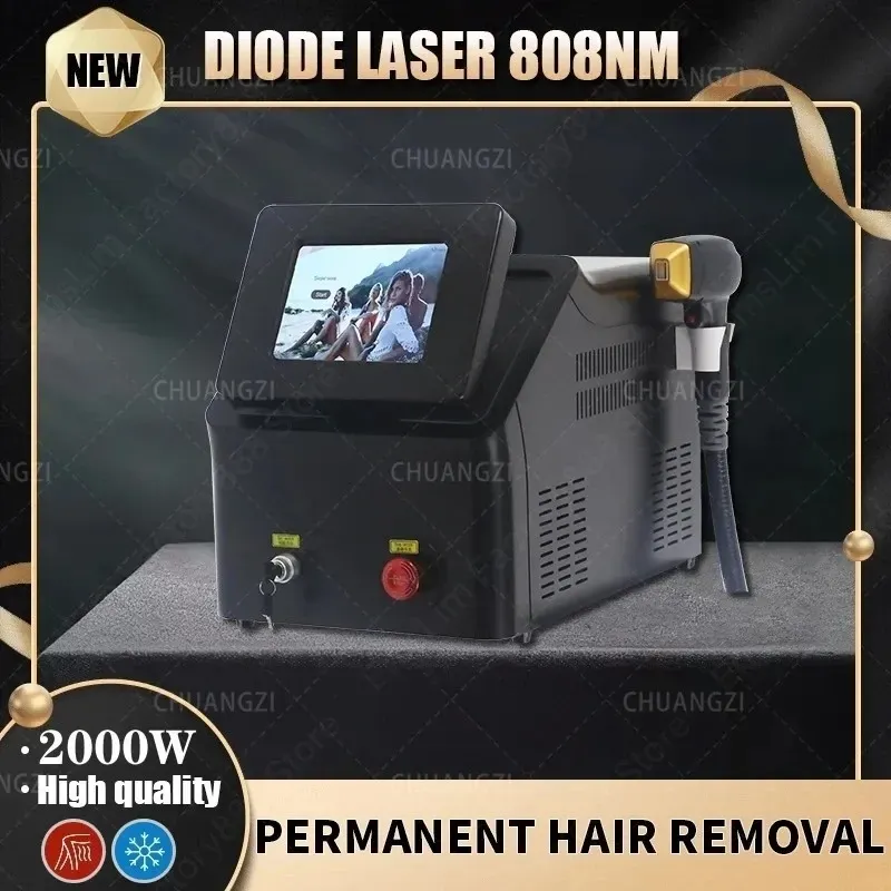 Portable Freezing Point Painless Permanent Hårborttagning 2000W 808NM Diod Laser RF Equipment 755 808 1064NM för CE