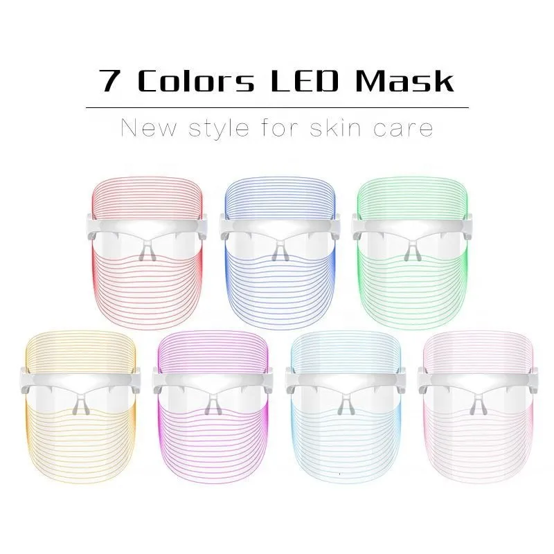 Appareils de soins du visage rechargeables sans fil 7 couleurs LED masque de traitement masseur de serrage de la peau 230609