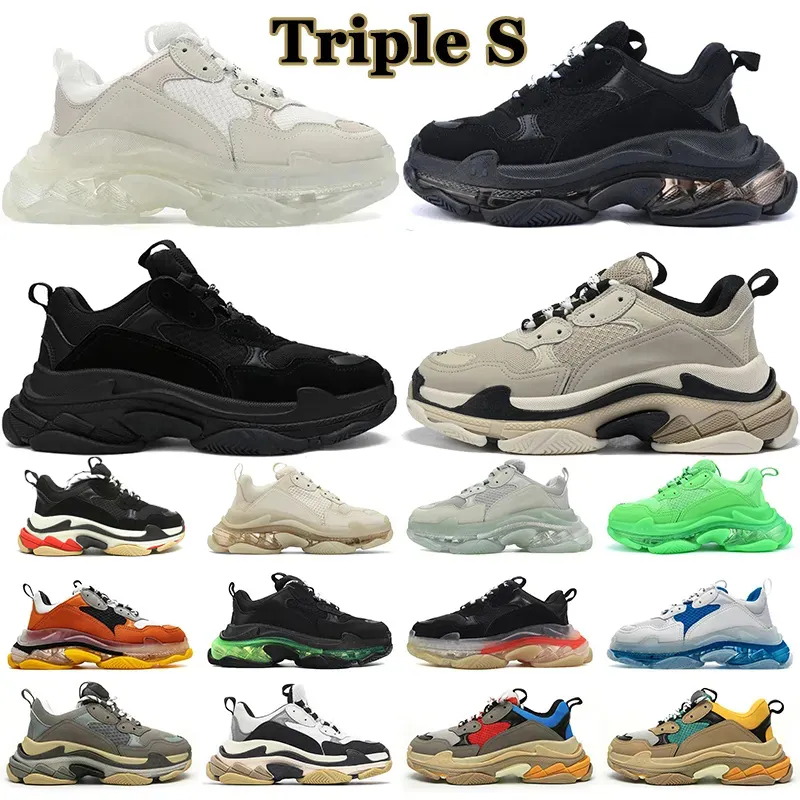 Triple S designers Casual Shoes Sneakers Clear Sole Platform Stor ökande svart vit röd neongrön kristall sport mode män kvinnor kvinnor paris 17fw gammal pappa