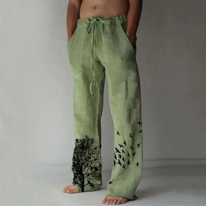 2023 Men's Pants Summer Vintage Men's Cotton Linen Oversized Jogger Trousers Hip Hop Avatar Print Male Plus Size Loose Wide Leg Men