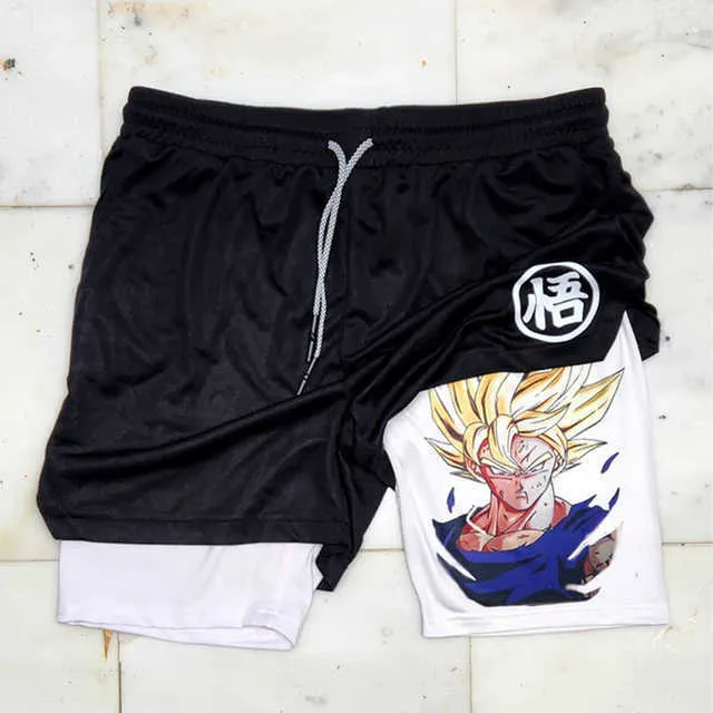 Men's Shorts Manga Print Mens Running Shorts Mesh Quick Dry Anime Gym Shorts 2 In1 Double Deck Performance Fiess Workout Sports Short Pants b2