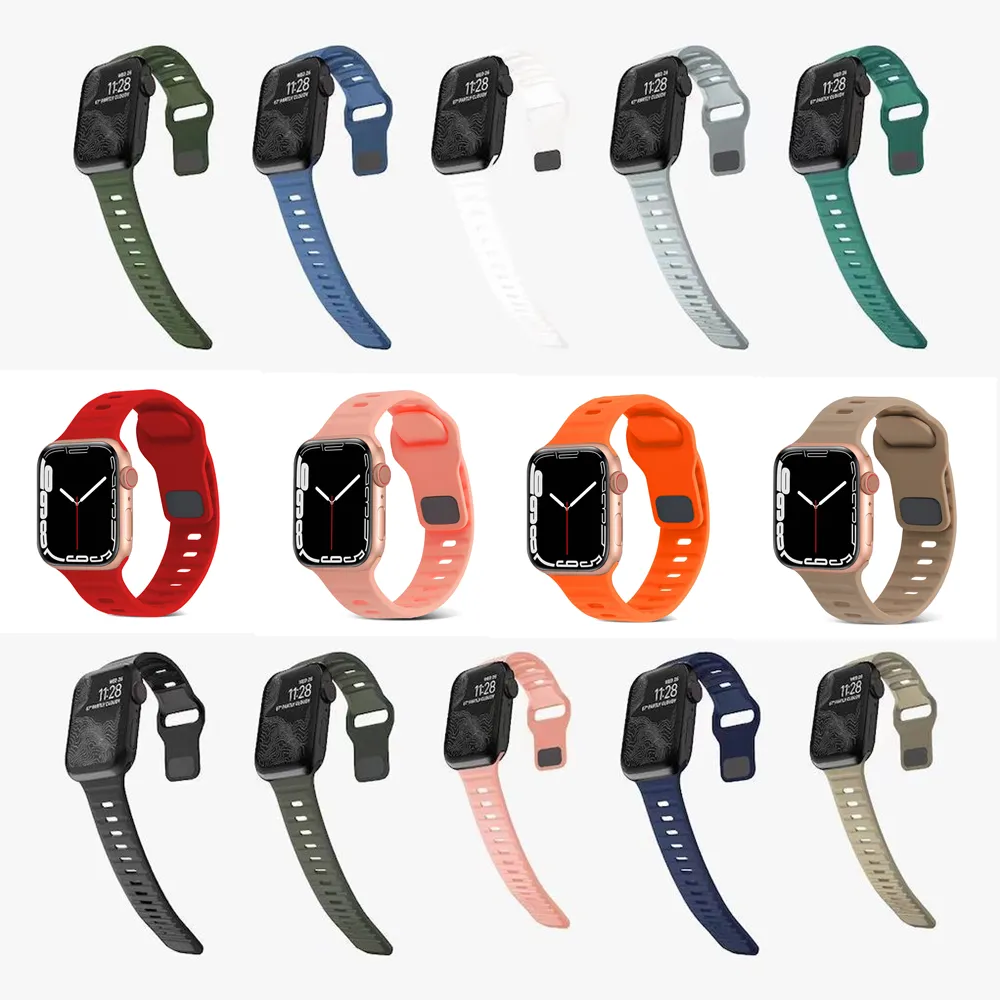 حزام مشبك سباحة سباحة سبورت سائل سائل سبورت سيليكون أشرطة حلقات Watchband for Apple Watch Series 2 3 4 5 6 7 8 SE